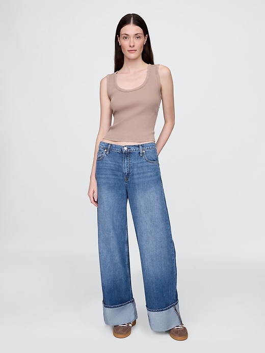 jeans larghi ultra morbidi a vita media con risvolto