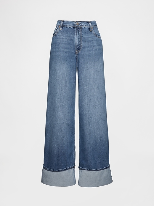 jeans larghi ultra morbidi a vita media con risvolto