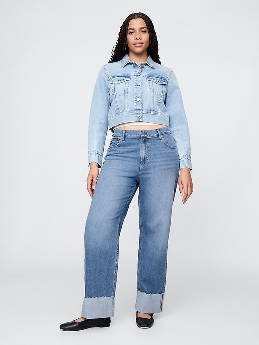 jeans larghi anni 90 con risvolto a vita media