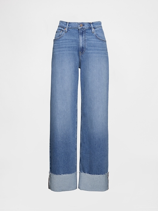 jeans larghi anni 90 con risvolto a vita media