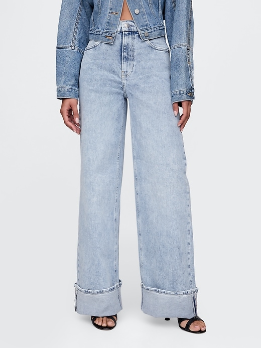 jeans a gamba larga con risvolto e vita alta stride