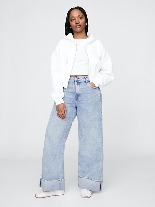 jeans a gamba larga con risvolto e vita alta stride