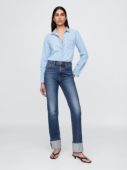 jeans slim dritti a vita alta con risvolto anni 90