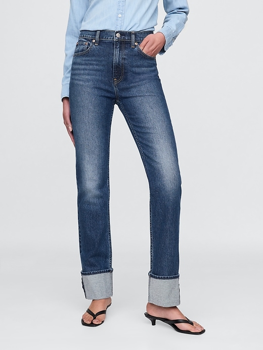 jeans slim dritti a vita alta con risvolto anni 90