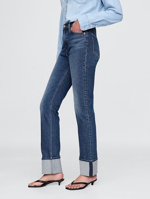 jeans slim dritti a vita alta con risvolto anni 90