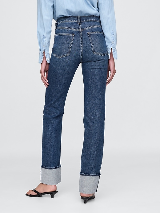 jeans slim dritti a vita alta con risvolto anni 90