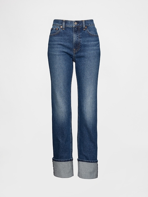 jeans slim dritti a vita alta con risvolto anni 90