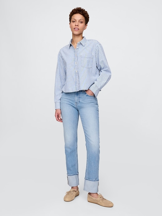 jeans slim dritti a vita alta con risvolto anni 90