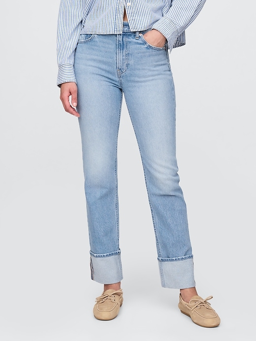 jeans slim dritti a vita alta con risvolto anni 90