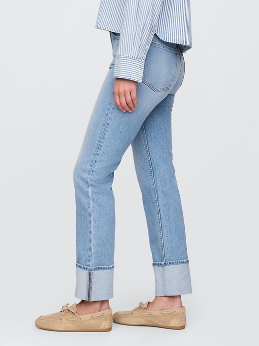 jeans slim dritti a vita alta con risvolto anni 90