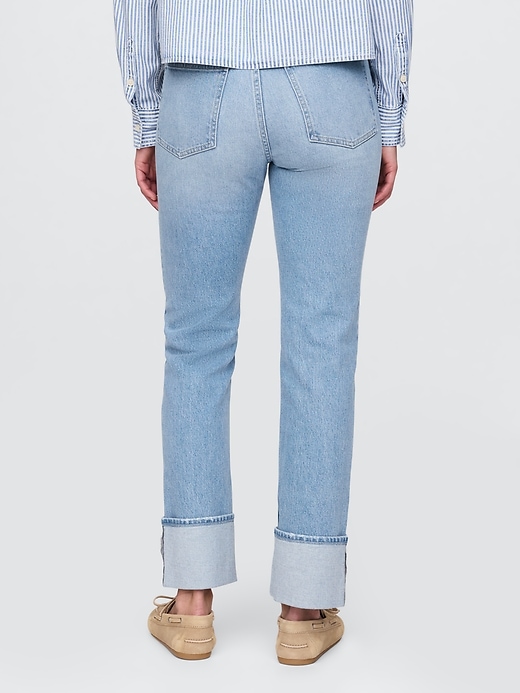 jeans slim dritti a vita alta con risvolto anni 90