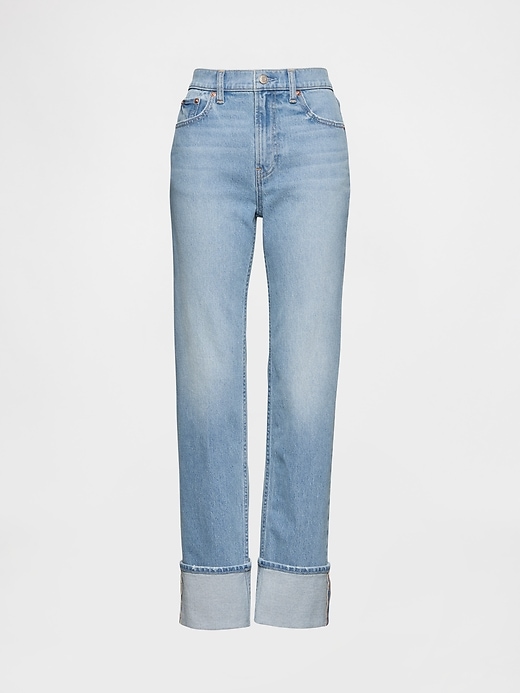 jeans slim dritti a vita alta con risvolto anni 90