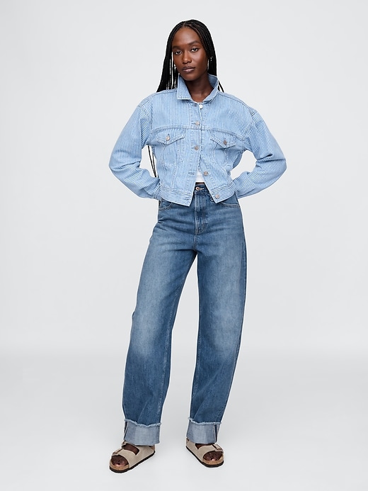 jeans a vita alta con risvolto