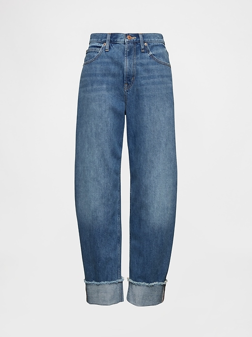 jeans a vita alta con risvolto