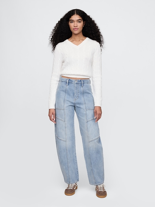 jeans a vita alta con cuciture