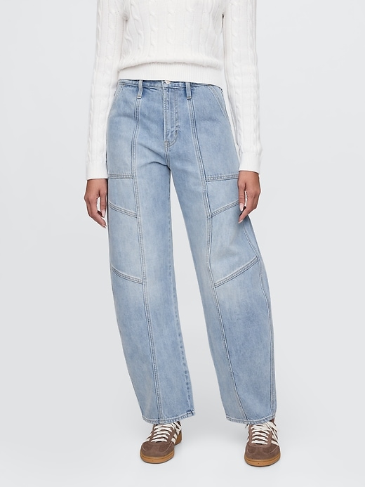 jeans a vita alta con cuciture