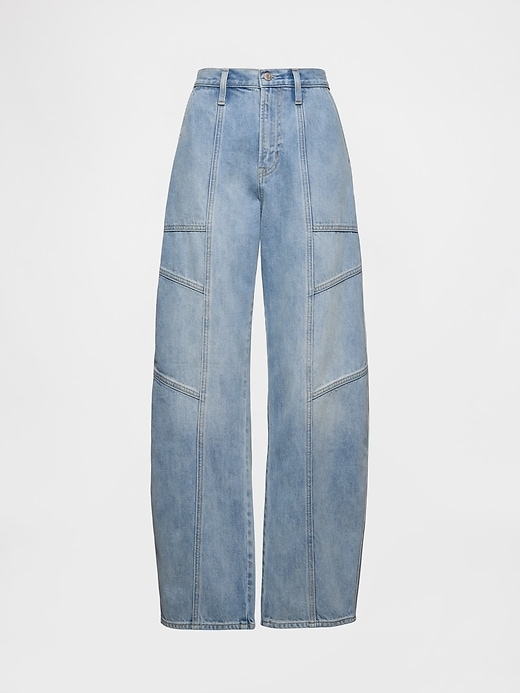 jeans a vita alta con cuciture