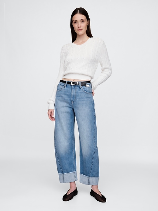 jeans a vita alta con risvolto