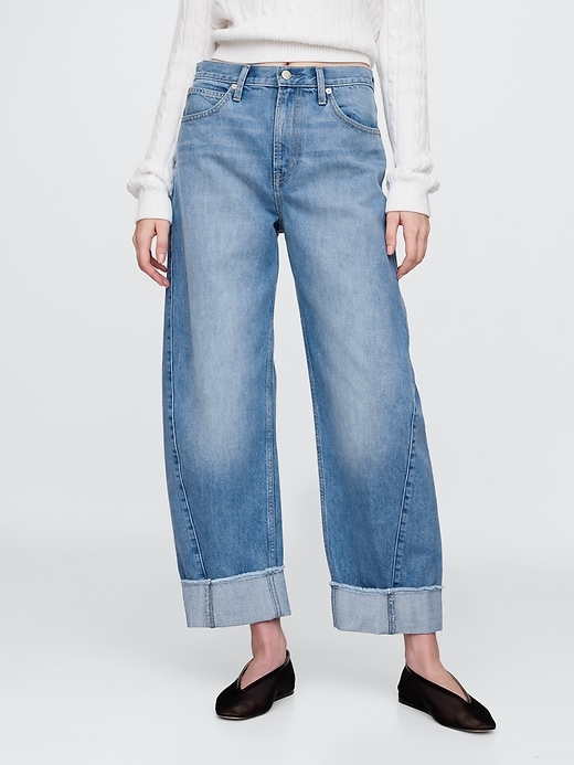jeans a vita alta con risvolto