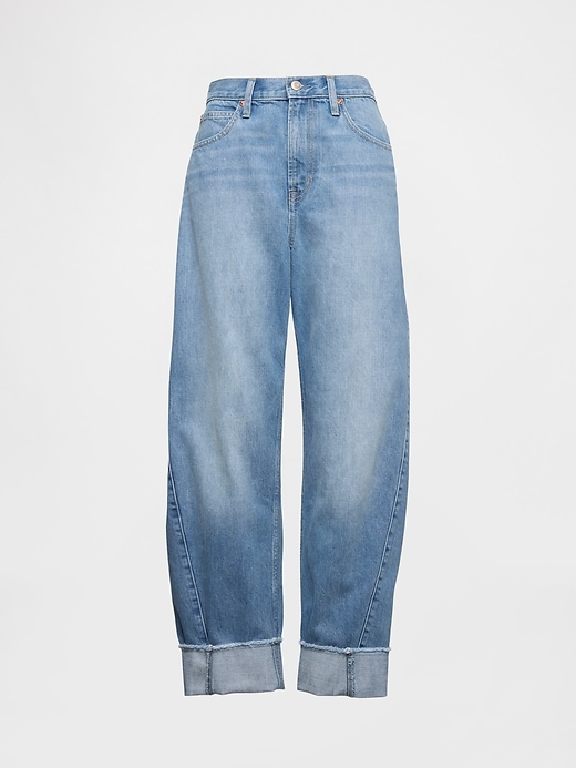 jeans a vita alta con risvolto
