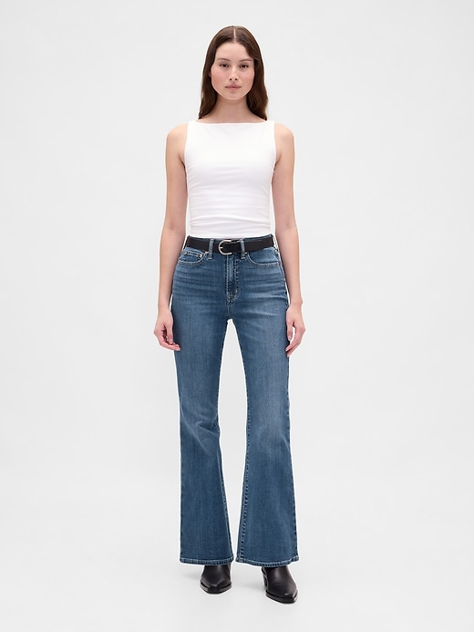 jeans a zampa anni 70 a vita alta