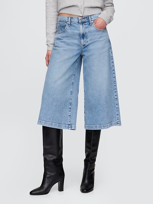 jeans culotte in denim a vita alta