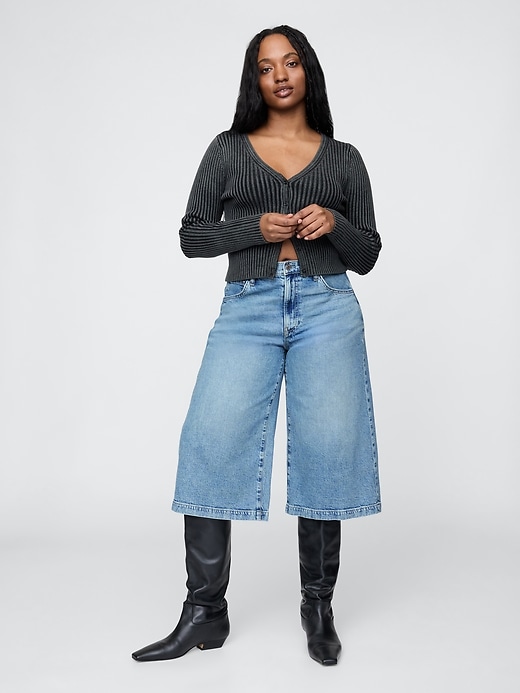 jeans culotte in denim a vita alta