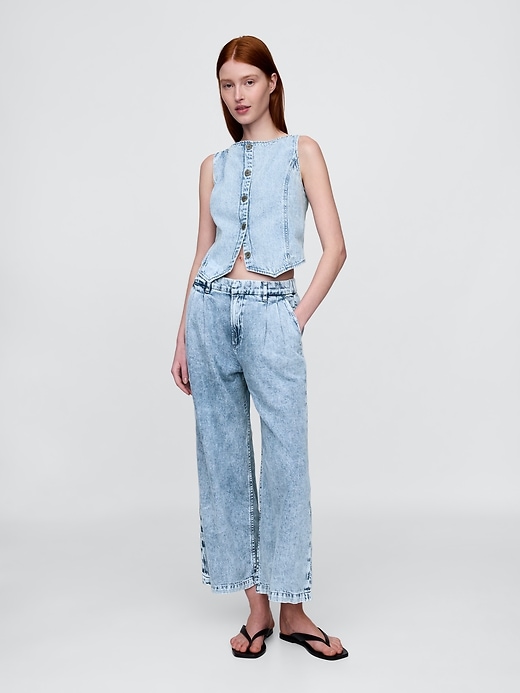 pantaloni plissettati alla caviglia in denim ultra morbido a vita alta 365