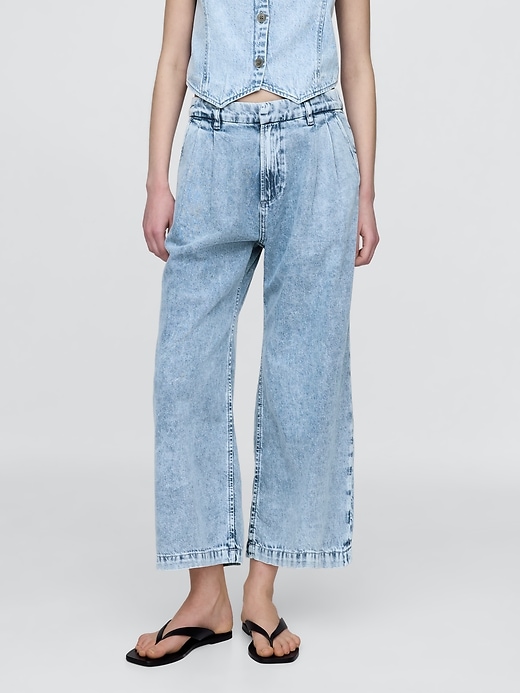 pantaloni plissettati alla caviglia in denim ultra morbido a vita alta 365