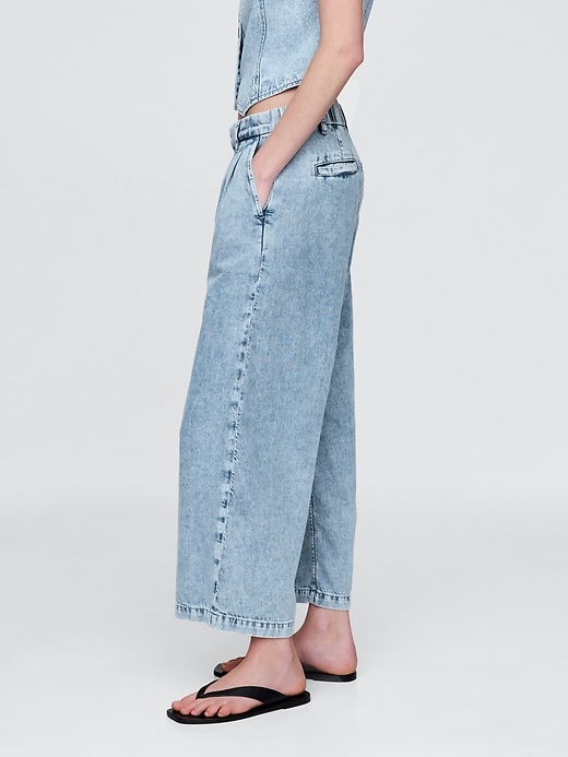 pantaloni plissettati alla caviglia in denim ultra morbido a vita alta 365