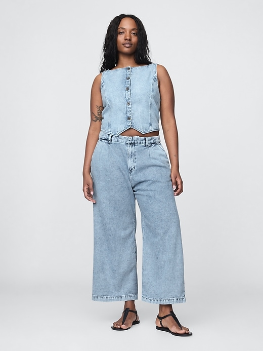 pantaloni plissettati alla caviglia in denim ultra morbido a vita alta 365
