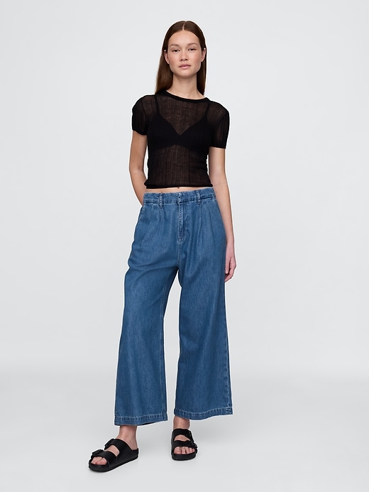 pantaloni plissettati alla caviglia in denim ultra morbido a vita alta 365