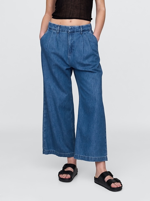 pantaloni plissettati alla caviglia in denim ultra morbido a vita alta 365