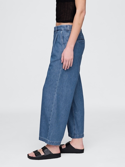 pantaloni plissettati alla caviglia in denim ultra morbido a vita alta 365