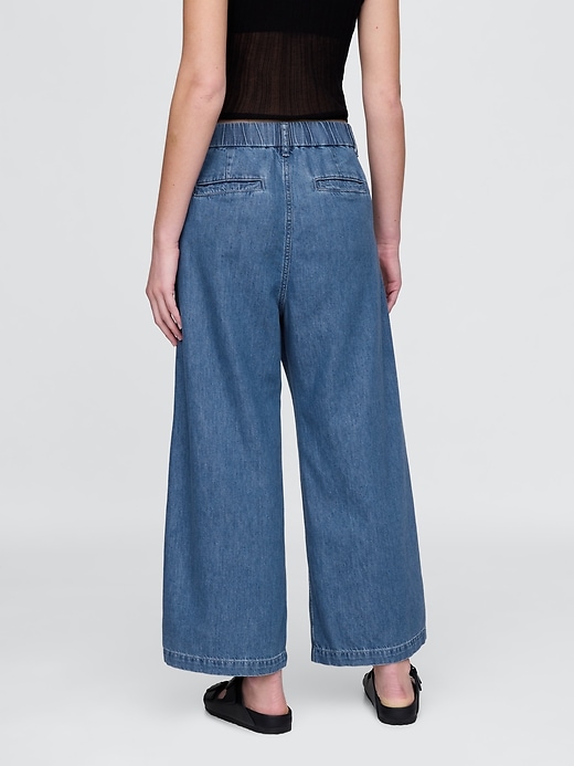 pantaloni plissettati alla caviglia in denim ultra morbido a vita alta 365