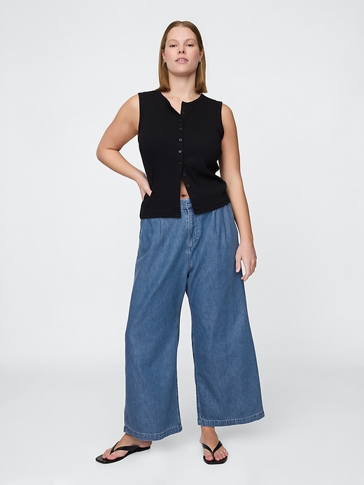 pantaloni plissettati alla caviglia in denim ultra morbido a vita alta 365