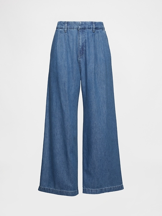 pantaloni plissettati alla caviglia in denim ultra morbido a vita alta 365