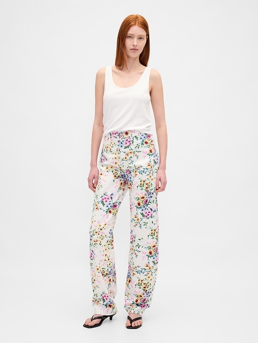 jeans a vita alta con stampa floreale