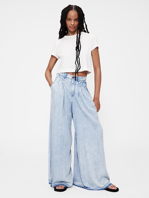 pantaloni in denim drappeggiati a vita alta gapstudio