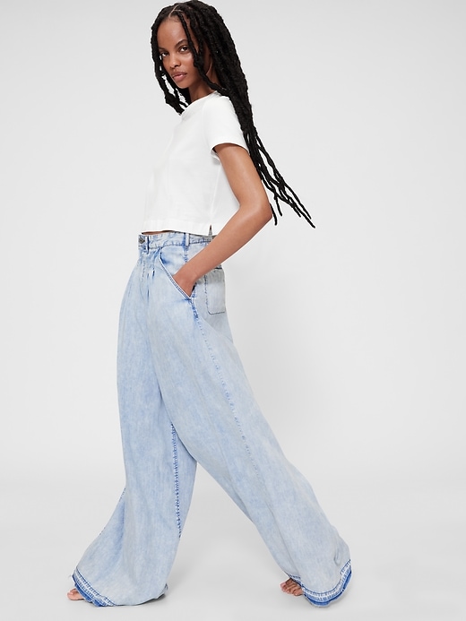 pantaloni in denim drappeggiati a vita alta gapstudio