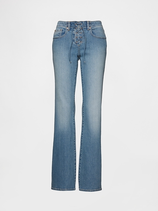 jeans lunghi e attillati con lacci a vita bassa