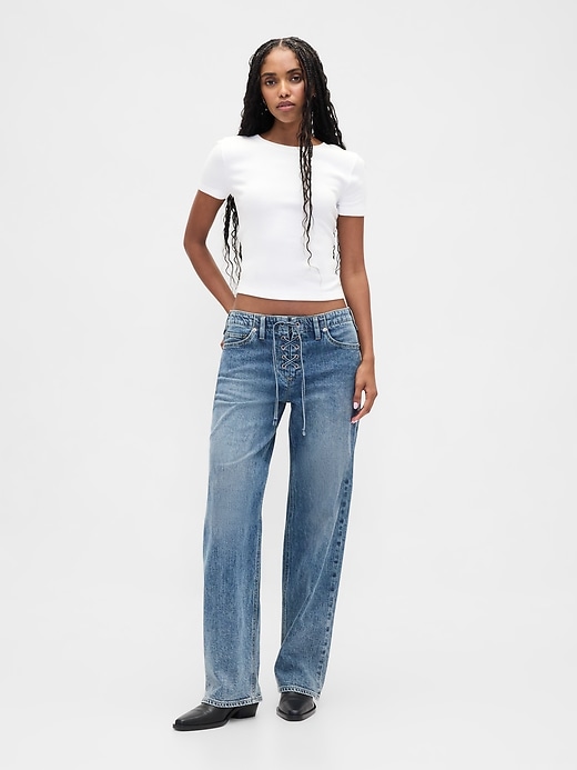 jeans larghi anni 90 con lacci e vita bassa