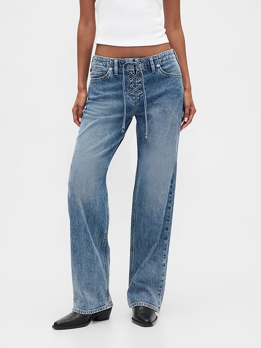 jeans larghi anni 90 con lacci e vita bassa