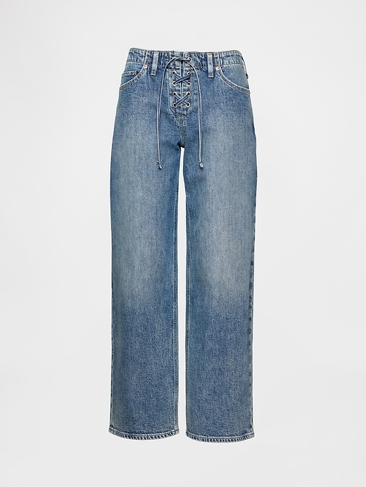 jeans larghi anni 90 con lacci e vita bassa
