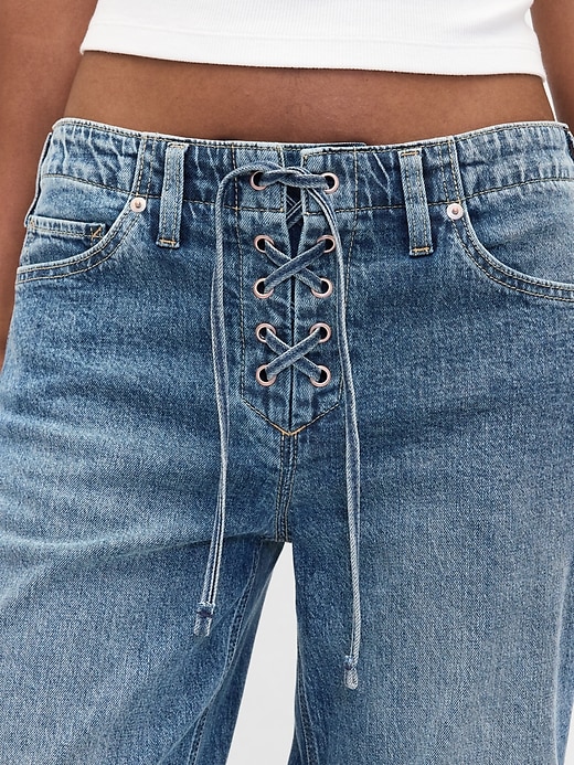 jeans larghi anni 90 con lacci e vita bassa