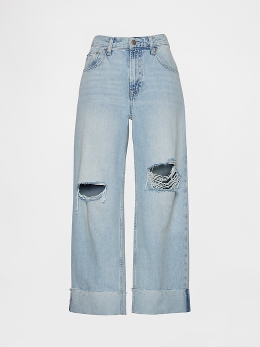 jeans crop rilassati con risvolto basso