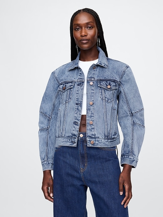 giacca in denim con maniche a botte