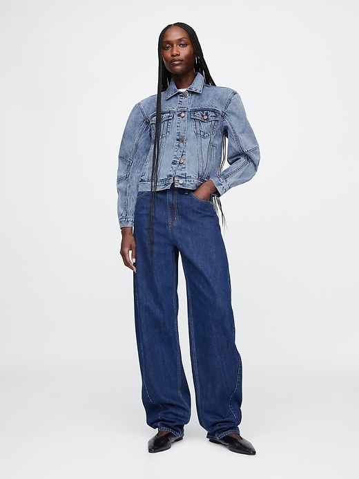 giacca in denim con maniche a botte