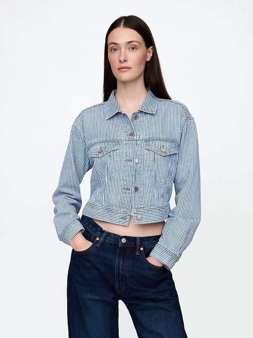 giacca corta con icona a righe in denim ultrasoft
