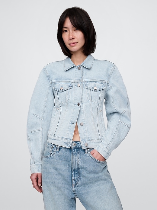giacca in denim con maniche a botte